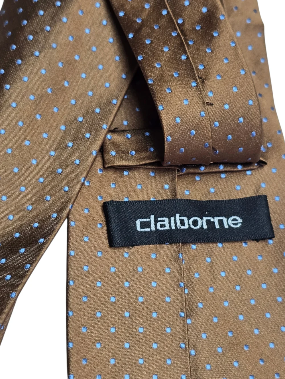 Claiborne 100% Silk Tie Brown Blue Micro Polka Dot Classic Business Necktie
